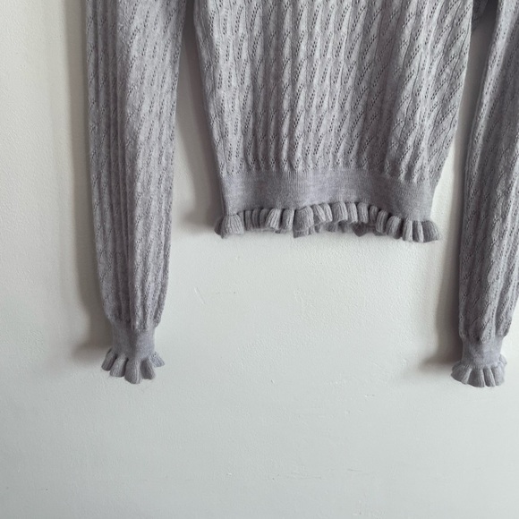 ZARA Blue Ruffle Wool and Alpaca Blend Cropped Sweater Medium - Picture 9 of 13